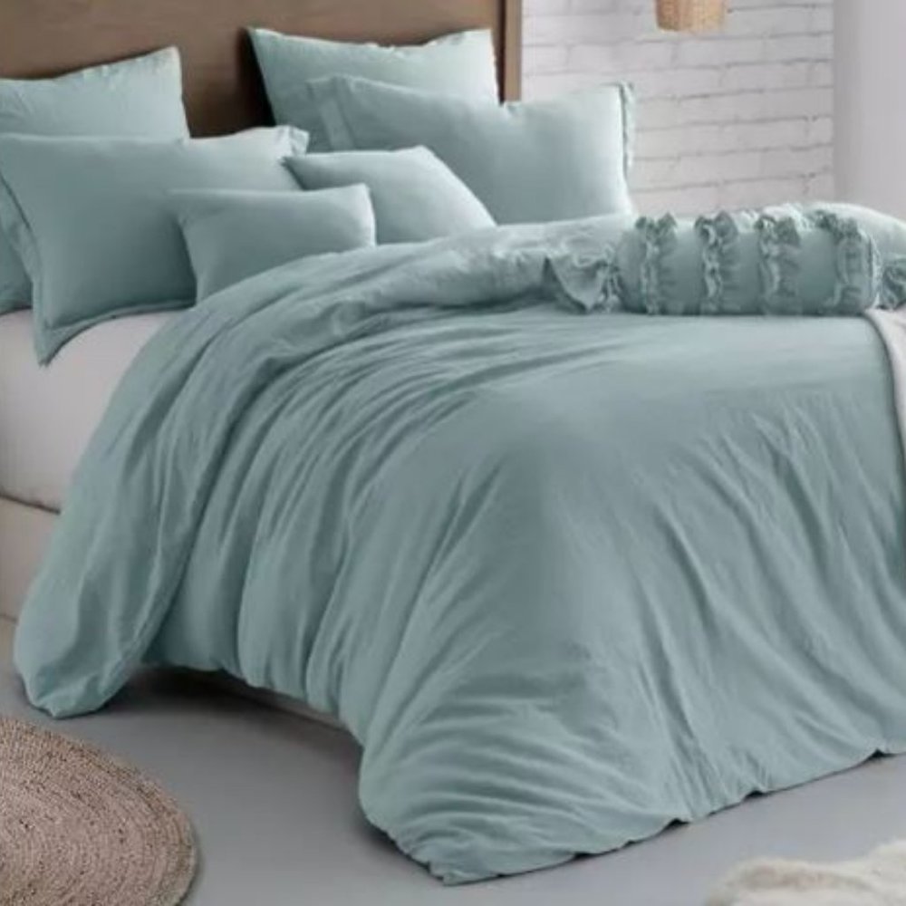 *CLEARANCE*  Swift Home Microfiber Crinkle Duvet Cover Set, Green/Blue 1774